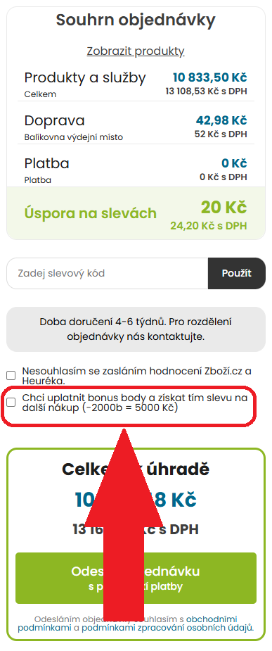 Bonus klub – návod na vložení kódu
